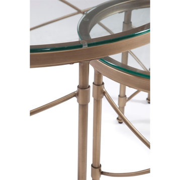 Maklaine Modern / Contemporary Round Metal and Glass Cocktail Table in Gold