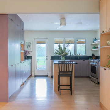 Midcentury Kitchen with Central Island
