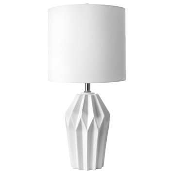 24" Cressida Ribbed Ceramic Linen Shade White, On-Off Switch Table Lamp