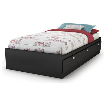 South Shore Spark Twin Mates Bed (39'') With 3 Drawers, Pure Black