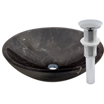 Novatto Coffee Marble Vessel Sink and Drain, Chrome