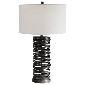 Industrial Coil Metal Straps Spiral Rings Table Lamp Open Cylinder