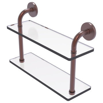Remi 16" Two Tiered Glass Shelf, Antique Copper