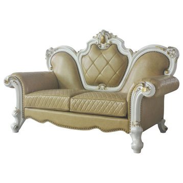 Picardy Loveseat With Pillows, Antique Pearl and Butterscotch PU