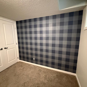 Navy Buffalo Check Basement Bedroom