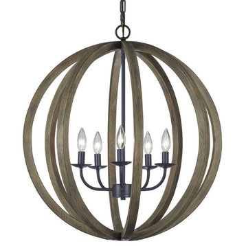 Allier 5 Light 26 Inch Chandelier In Weathered Oak Wood-Antique Forged Iron