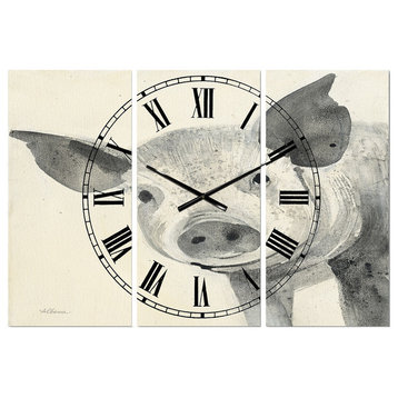 Piglet Farmhouse Animal in Black and White Farmhouse 3 Panels Clock