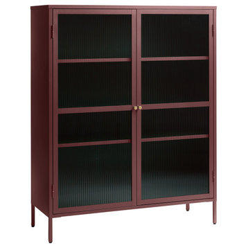 Unique Furniture Bronco 55" Contemporary Glass & Metal Display Cabinet in Red