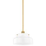 Mitzi - 1 Light Pendant, Aged Brass - A streamlined opal glossy glass shade is accented with subtle metal details, like the knurling on the socket cup, adding visual interest to this modern pendant's clean, minimal look. A great choice to style in multiples over the kitchen island or solo over a small dining area.