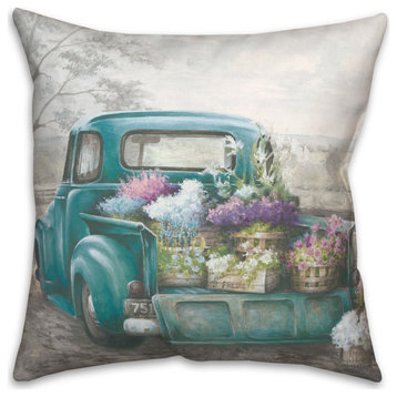 Truckbed Bright Flowers 18x18 Spun Poly Pillow