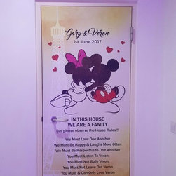 Door Decal Art Installation "Mickey Mouse with customized wordings" - Wall Stickers