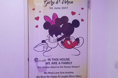 Door Decal Art Installation "Mickey Mouse with customized wordings"