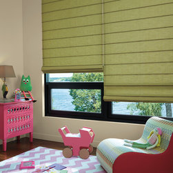 Contemporary Pesto Bedroom Custom Window Roman Shades by Hunter Douglas - Roman Shades