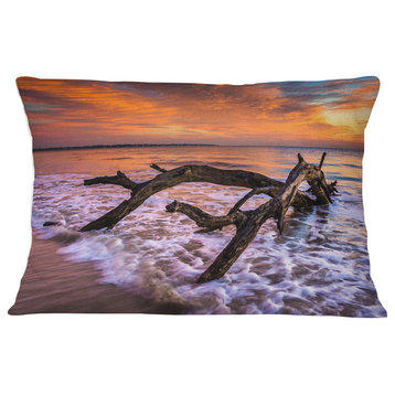 Huge Branch of Tree at Seashore Beach Photo Throw Pillow, 12"x20"