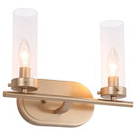 LNC - LNC Modern Gold 2-Light Bathroom Vanity Light With Glass Shade - This modern gold bathroom vanity light from LNC lighting showcases the inspiration design of metal and glass, this 2-light vanity modern cylinder vanity light well blends the artist's design sense featuring a solo gold vanity light bar holding the gold cylinder shades, it will exude much of ambiance to your bathroom. This simplistic modern vanity bathroom light merges the modern sleek physique and the retro-inspired color palette together. Manufactured out of high-quality mixed metals and glass, this fixture is a great combination of durability and aesthetics.