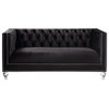 Bowery Hill Button Tufted Velvet Upholstered Loveseat with 2 Pillows in Black