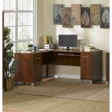 Bowery Hill 60" Traditional Wood L-Shaped Desk in Hansen Cherry