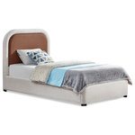 Meridian Furniture - Blake Brown Bed, Twin - Create a dreamy look in your modern bedroom with this Blake bed. This twin-sized bed offers a heavily padded soft brown vegan leather headboard that's inviting to the upper body as you recline in bed to read a book or watch TV. The bed's frame comes covered in rich cream linen-like fabric for a contrasting look that's well-received in contemporary bedroom spaces. Full slats are included, so there's no need to add a box spring.