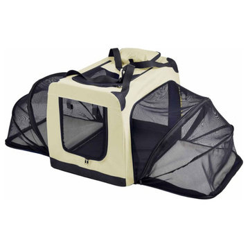 Hounda Accordion Collapsible Dual-Sided Expandable Pet Crate, Khaki, Medium