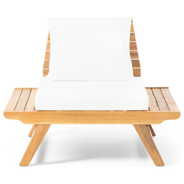 Kailee Outdoor Wooden Club Chairs With Cushions, Teak + White, Single