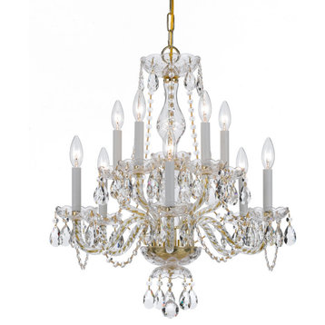Traditional Crystal 10 Light Clear Spectra Crystal Brass Chandelier