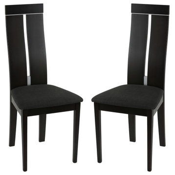 Cortesi Home Inca Dining Chair, Charcoal Fabric, Cappuccino Finish, Set of 2
