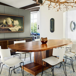Walnut Pedestal Racetrack Dining Table - Furniture