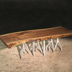 Live Edge black Walnut paired with Silver Forest Base - Coffee Tables