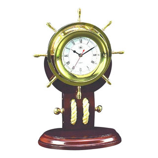 Ship Wheel Pulley Quartz Clock - Beach Style - Desk And Mantel