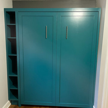 Custom Built Vertical Full Size Murphy Bed with Side Shelving