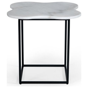 Modrest Aleidy Square Metal & Marble End Table in Black/White Finish