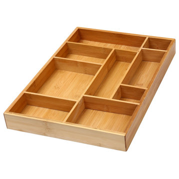 YBM HOME Bamboo Drawer Organizer with 9 Compartment Organization Tray