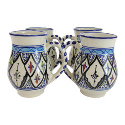 Le Souk Ceramique - Large Stoneware Mugs, Set of 4, Tibarine Design - Mugs