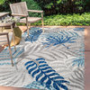 Tropics Palm Leaves Indoor/Outdoor Area Rug, Gray/Blue, 6' Square