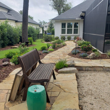 Bocce Ball Court Surrounded By Flagstone Patio and Fire Pit, St. Augustine, FL