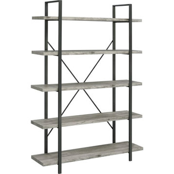 Pemberly Row 5 Shelf Bookcase in Gray Driftwood and Gunmetal