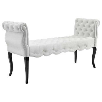 Modway Adelia Chesterfield Style Button Tufted Velvet Bench in White
