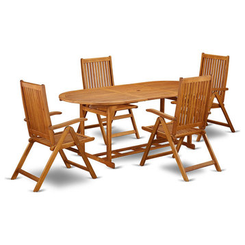 Classic Patio Dining Set, Expandable Table and Slatted Chairs, Natural, 7 Pieces
