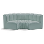Meridian Furniture - Arc Vegan Leather Upholstered 3-Pc. Inward Curved Modular Sectional, Green - Unleash modern opulence with the Arc Vegan Leather 3pc. Sectional. Crafted for the modern connoisseur, this Sectional injects an air of refined luxury into any space. Its sleek silhouette, upholstered in supple mint green vegan leather, exudes timeless sophistication while the deep channel tufting adds textural intrigue, further elevating the chair's visual appeal. The modular design makes it a versatile chameleon, effortlessly adapting to your evolving needs and preferences. Whether you envision it gracing a chic living room corner, basking in the glow of a bedroom window, or adding a touch of drama to a home office, the Arc seamlessly complements your unique interior aesthetic.