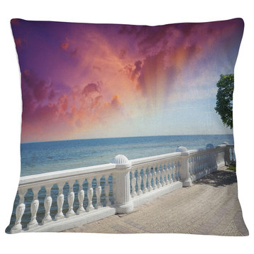 Stone Balcony with Ocean View Seashore Photo Throw Pillow, 18"x18"
