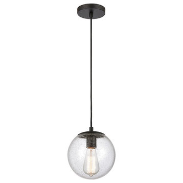 Innovations Toll/ 1 Light 8" Mini Pendant, LED, Black/Seeded