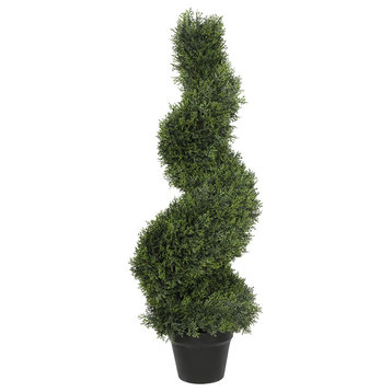 Faux Boxwood Topiary Tree in Pot, 5 Designs, Cypress Spiral