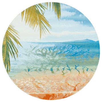 Safavieh Barbados Bar515A Coastal Rug, Gold and Blue, 6'6"x6'6" Round