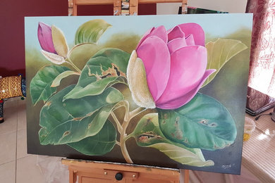 Pink Magnolia Flower Painting Prints - Final