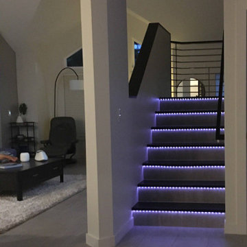 New Hardwood Flooring, Staircase, Railing & LED lighting