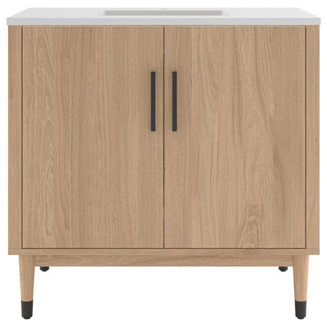 Fresca Sawyer Freestanding Bath Vanity With Top and Sink, Sunburst Oak, 36"