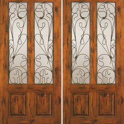 Knotty Alder Exterior Double Door, Twin Lite 2 Panel - Front Doors