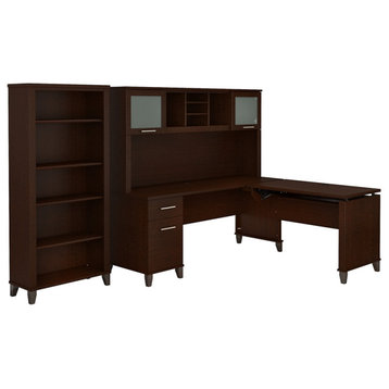 Bush Furniture Somerset Sit to Stand L Desk with Hutch and Bookcase in Cherry