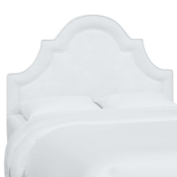 High Arched Headboard With Border, Velvet White, Twin