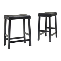 Crosley - Upholstered Saddle Seat Barstool, Black, 24" Seat Height, Set of 2 - Bar Stools and Counter Stools